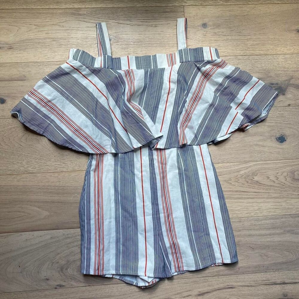 Linen Red White and Blue and Red romper